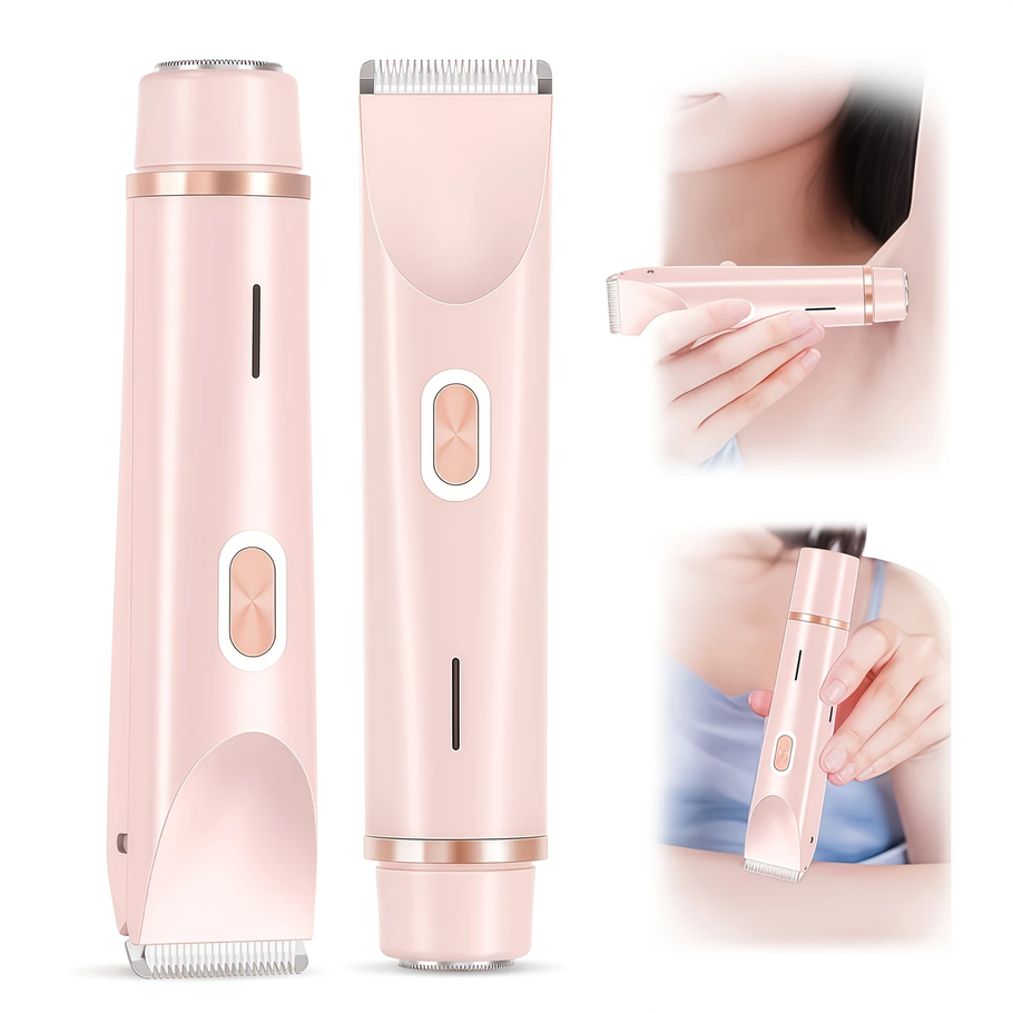 2-in-1 Pink Dual Head Bikini Trimmer